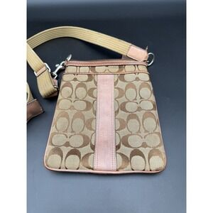 VINTAGE💕 COACH Natural leather & canvas signature crossbody bag brown